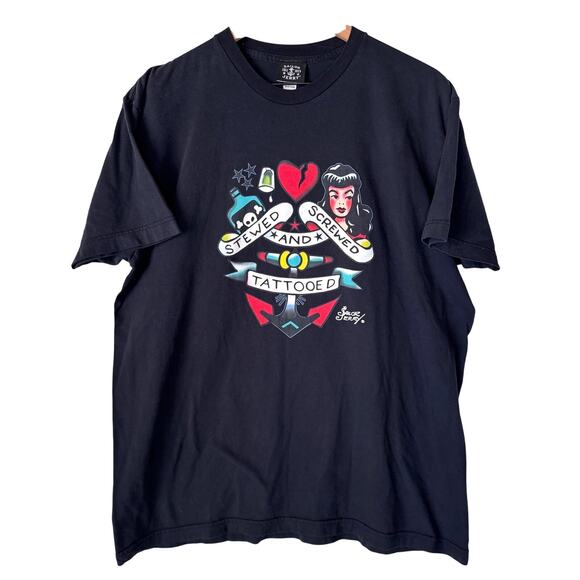 SAILOR JERRY Graphic T-shirt XL Traditional Tattoo Alt Edgy‎ Goth Black Cotton - Picture 1 of 8